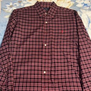 BLACK AND RED LONG SLEEVE RL DRESS SHIRT